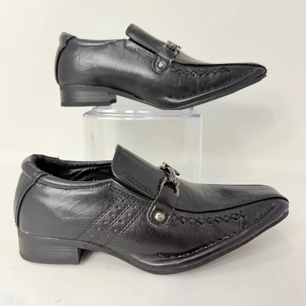 BB&W Classic Kids Black Square Toe Bit Loafer Dress Shoes M1735 Size 12/13